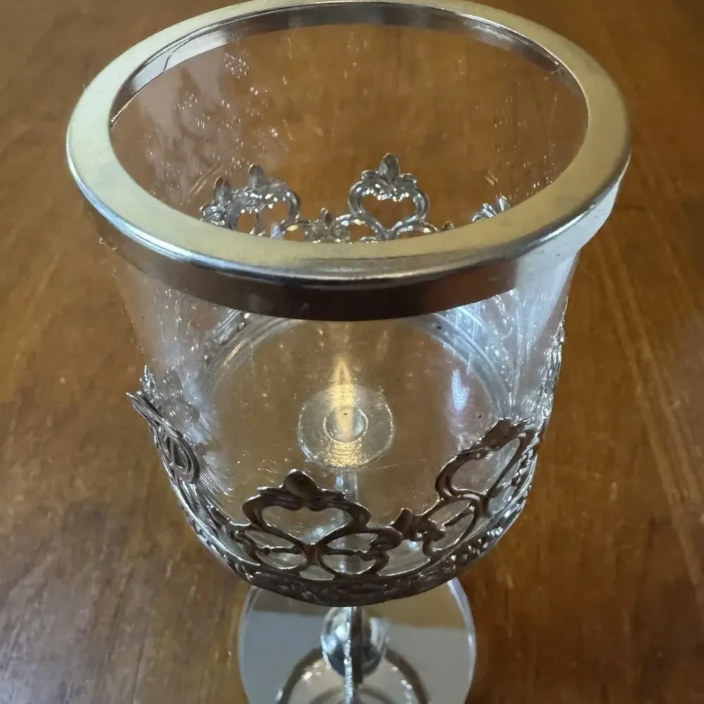 Rhinestone Candle Holders Set of 2 Glass Votive Wedding Table Decor 8”